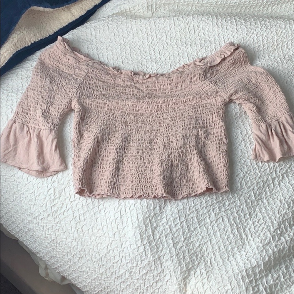 Kendall and Kylie off the shoulder pink top